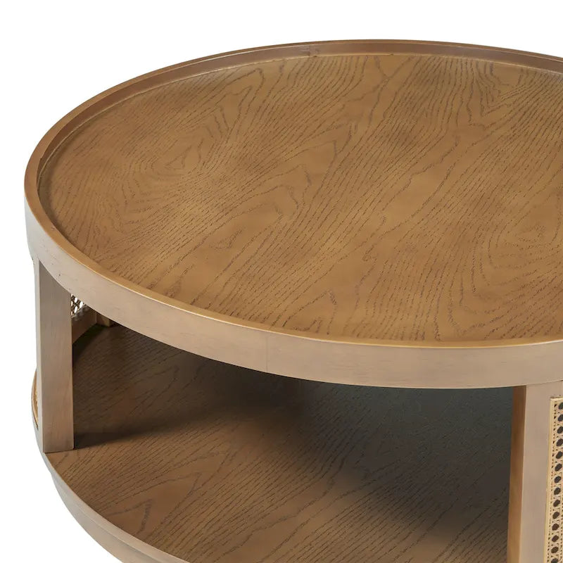 Table basse ronde en rotin marron, assemblage par 2 personnes