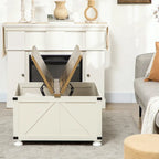 Table basse carrée à plateau relevable avec rangement dissimulé, coloris blanc antique/naturel/blanc