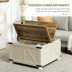 Table basse carrée à plateau relevable avec rangement dissimulé, coloris blanc antique/naturel/blanc