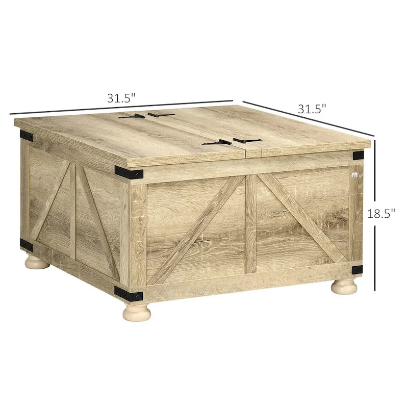 Table basse carrée à plateau relevable avec rangement dissimulé, coloris blanc antique/naturel/blanc