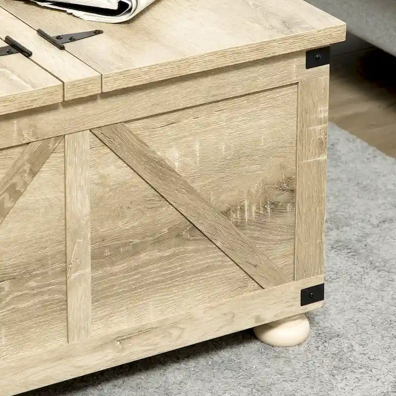 Table basse carrée à plateau relevable avec rangement dissimulé, coloris blanc antique/naturel/blanc