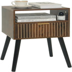 Table de chevet rustique marron à 2 niveaux avec tiroir – Dessus en MDF, Simple