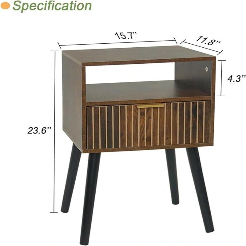 Table de chevet rustique marron à 2 niveaux avec tiroir – Dessus en MDF, Simple