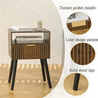 Table de chevet rustique marron à 2 niveaux avec tiroir – Dessus en MDF, Simple