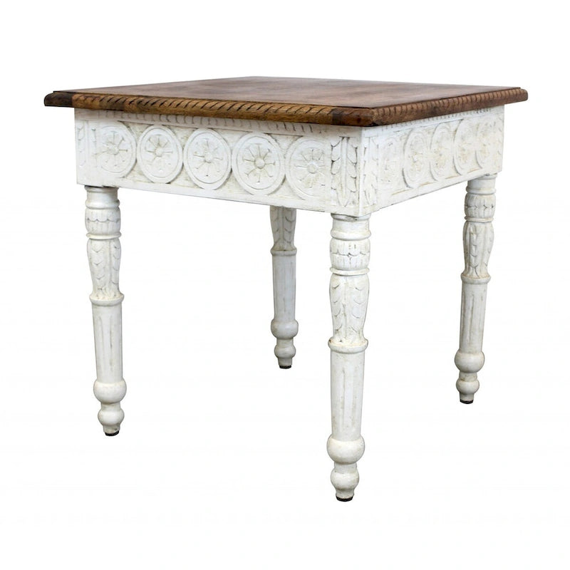 Table d'appoint carrée ivoire et marron – Plateau en bois, Table d'appoint 1 personne