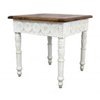Table d'appoint carrée ivoire et marron – Plateau en bois, Table d'appoint 1 personne