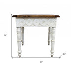 Table d'appoint carrée ivoire et marron – Plateau en bois, Table d'appoint 1 personne