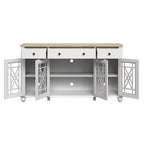 Buffet/Bahut Vintage Grisâtre-Blanc/Vert/Bleu Marine, 3 Tiroirs & Portes Vitrées, 1 Foyer