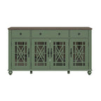 Buffet/Bahut Vintage Grisâtre-Blanc/Vert/Bleu Marine, 3 Tiroirs & Portes Vitrées, 1 Foyer