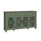 Buffet/Bahut Vintage Grisâtre-Blanc/Vert/Bleu Marine, 3 Tiroirs & Portes Vitrées, 1 Foyer