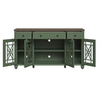 Buffet/Bahut Vintage Grisâtre-Blanc/Vert/Bleu Marine, 3 Tiroirs & Portes Vitrées, 1 Foyer