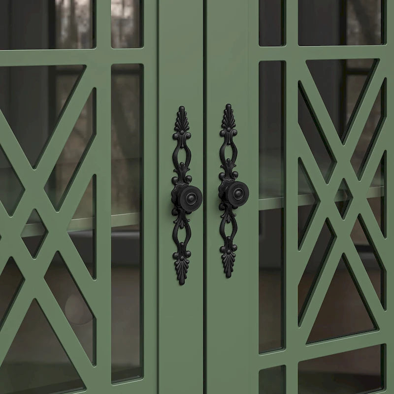 Buffet/Bahut Vintage Grisâtre-Blanc/Vert/Bleu Marine, 3 Tiroirs & Portes Vitrées, 1 Foyer