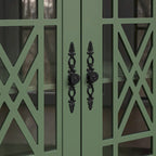 Buffet/Bahut Vintage Grisâtre-Blanc/Vert/Bleu Marine, 3 Tiroirs & Portes Vitrées, 1 Foyer