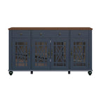 Buffet/Bahut Vintage Grisâtre-Blanc/Vert/Bleu Marine, 3 Tiroirs & Portes Vitrées, 1 Foyer