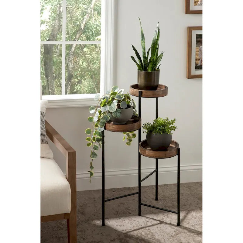 Support de plantes à 3 niveaux en métal, multicolore, 16x21x30 po