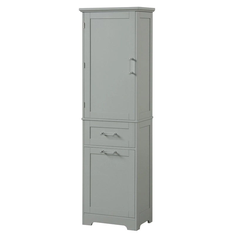 Armoire de rangement haute autoportante grise / blanche / noire, 2 tiroirs, étagère réglable, assemblage par 1 personne