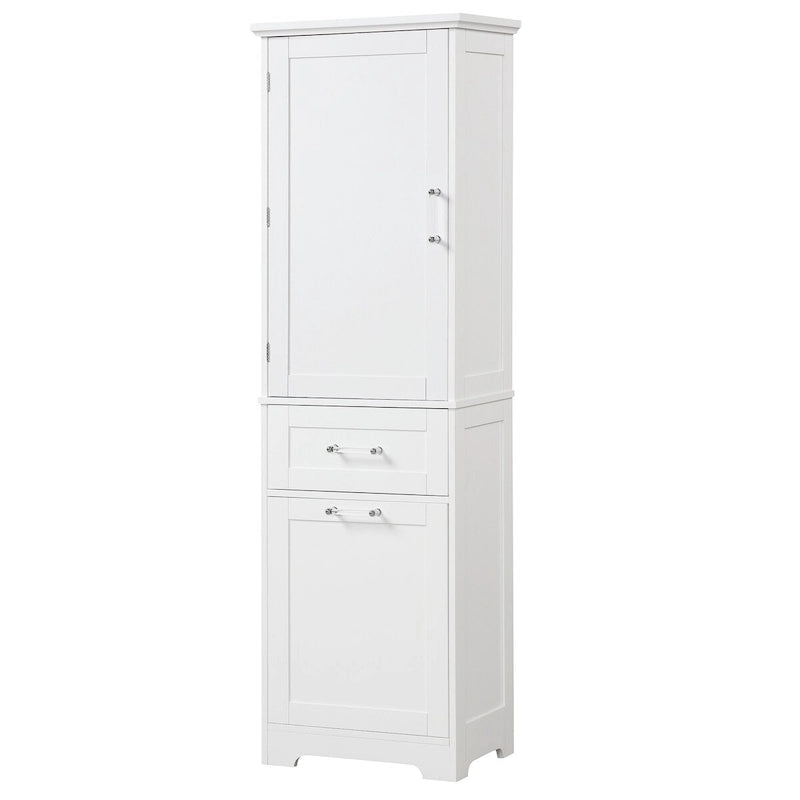 Armoire de rangement haute autoportante grise / blanche / noire, 2 tiroirs, étagère réglable, assemblage par 1 personne