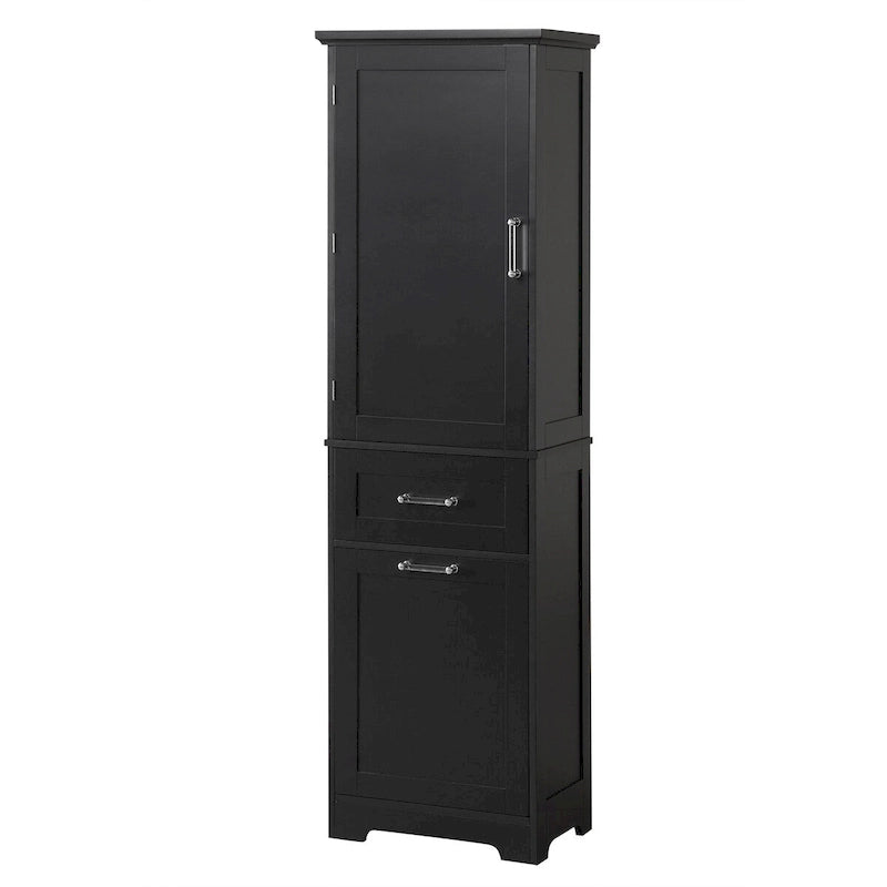 Armoire de rangement haute autoportante grise / blanche / noire, 2 tiroirs, étagère réglable, assemblage par 1 personne