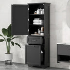 Armoire de rangement haute autoportante grise / blanche / noire, 2 tiroirs, étagère réglable, assemblage par 1 personne
