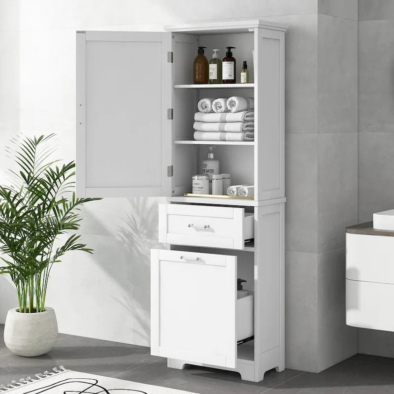 Armoire de rangement haute autoportante grise / blanche / noire, 2 tiroirs, étagère réglable, assemblage par 1 personne