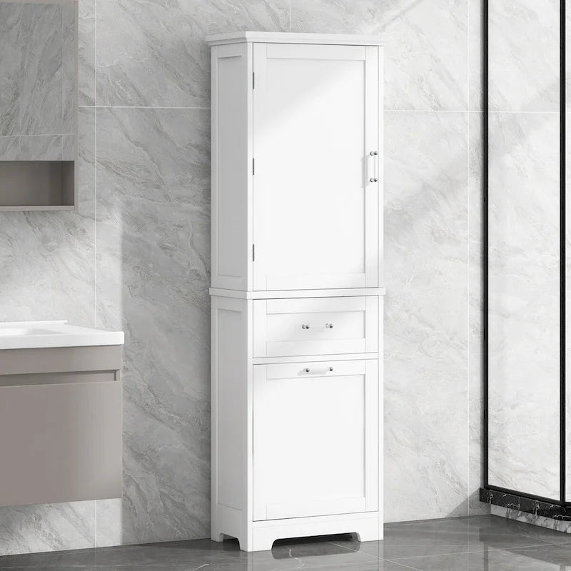 Armoire de rangement haute autoportante grise / blanche / noire, 2 tiroirs, étagère réglable, assemblage par 1 personne