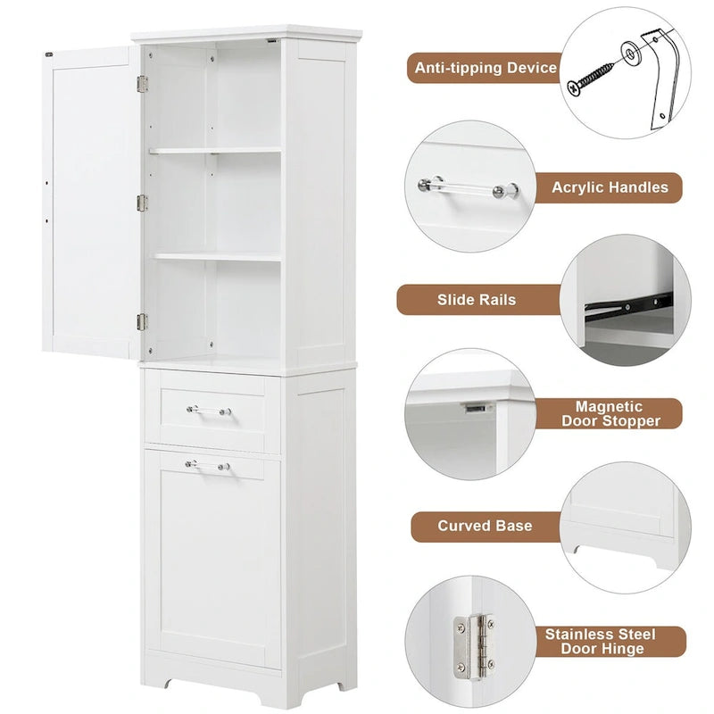 Armoire de rangement haute autoportante grise / blanche / noire, 2 tiroirs, étagère réglable, assemblage par 1 personne