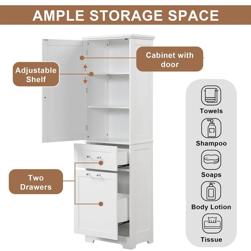 Armoire de rangement haute autoportante grise / blanche / noire, 2 tiroirs, étagère réglable, assemblage par 1 personne