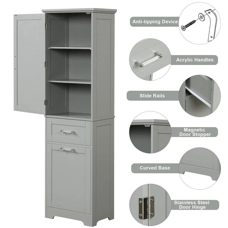 Armoire de rangement haute autoportante grise / blanche / noire, 2 tiroirs, étagère réglable, assemblage par 1 personne