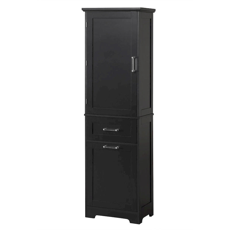 Armoire de rangement haute autoportante grise / blanche / noire, 2 tiroirs, étagère réglable, assemblage par 1 personne