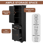 Armoire de rangement haute autoportante grise / blanche / noire, 2 tiroirs, étagère réglable, assemblage par 1 personne