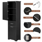 Armoire de rangement haute autoportante grise / blanche / noire, 2 tiroirs, étagère réglable, assemblage par 1 personne
