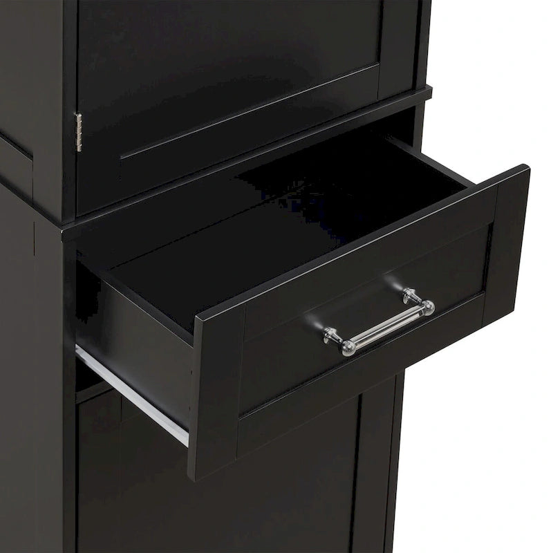 Armoire de rangement haute autoportante grise / blanche / noire, 2 tiroirs, étagère réglable, assemblage par 1 personne