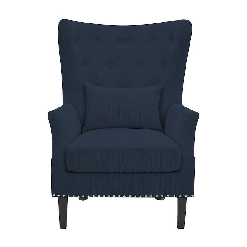 Fauteuil d'appoint dossier à oreilles en velours côtelé Myrtille / Noir moyen / Blanc crème – Une place