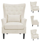 Fauteuil d'appoint dossier à oreilles en velours côtelé Myrtille / Noir moyen / Blanc crème – Une place
