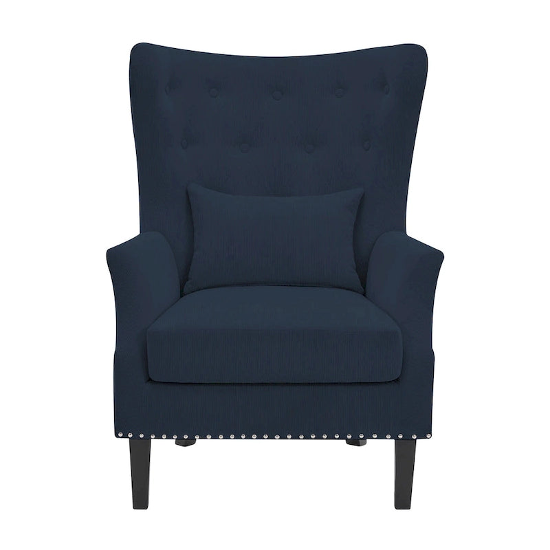 Fauteuil d'appoint dossier à oreilles en velours côtelé Myrtille / Noir moyen / Blanc crème – Une place