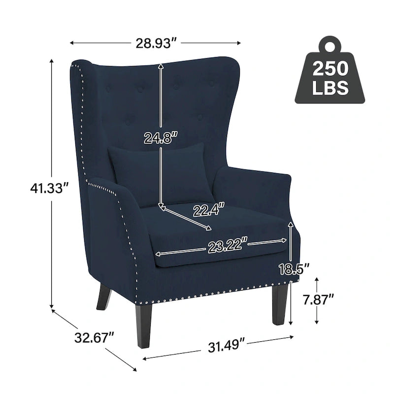 Fauteuil d'appoint dossier à oreilles en velours côtelé Myrtille / Noir moyen / Blanc crème – Une place