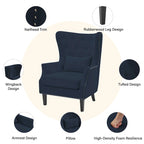 Fauteuil d'appoint dossier à oreilles en velours côtelé Myrtille / Noir moyen / Blanc crème – Une place