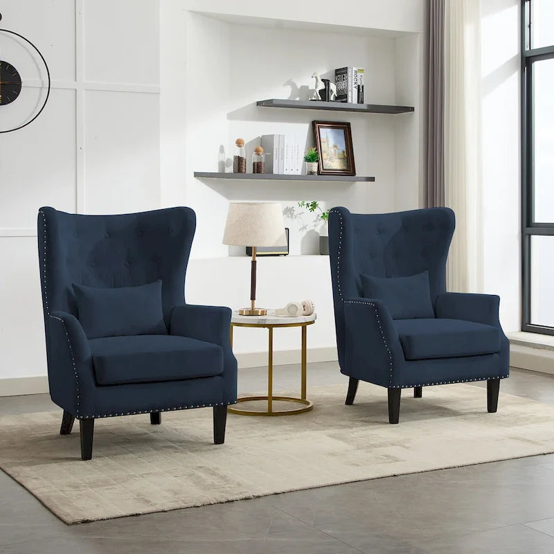 Fauteuil d'appoint dossier à oreilles en velours côtelé Myrtille / Noir moyen / Blanc crème – Une place