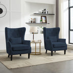 Fauteuil d'appoint dossier à oreilles en velours côtelé Myrtille / Noir moyen / Blanc crème – Une place