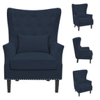 Fauteuil d'appoint dossier à oreilles en velours côtelé Myrtille / Noir moyen / Blanc crème – Une place