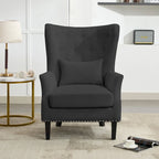 Fauteuil d'appoint dossier à oreilles en velours côtelé Myrtille / Noir moyen / Blanc crème – Une place