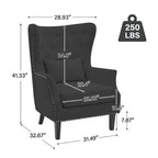 Fauteuil d'appoint dossier à oreilles en velours côtelé Myrtille / Noir moyen / Blanc crème – Une place