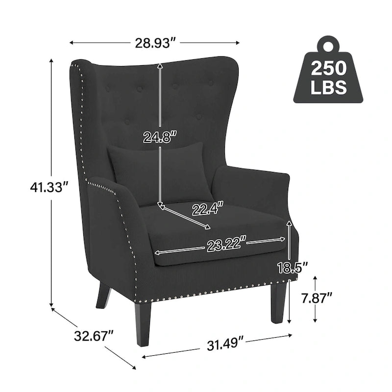 Fauteuil d'appoint dossier à oreilles en velours côtelé Myrtille / Noir moyen / Blanc crème – Une place