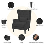 Fauteuil d'appoint dossier à oreilles en velours côtelé Myrtille / Noir moyen / Blanc crème – Une place