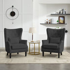 Fauteuil d'appoint dossier à oreilles en velours côtelé Myrtille / Noir moyen / Blanc crème – Une place