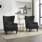 Fauteuil d'appoint dossier à oreilles en velours côtelé Myrtille / Noir moyen / Blanc crème – Une place