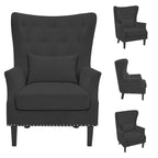 Fauteuil d'appoint dossier à oreilles en velours côtelé Myrtille / Noir moyen / Blanc crème – Une place