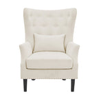 Fauteuil d'appoint dossier à oreilles en velours côtelé Myrtille / Noir moyen / Blanc crème – Une place