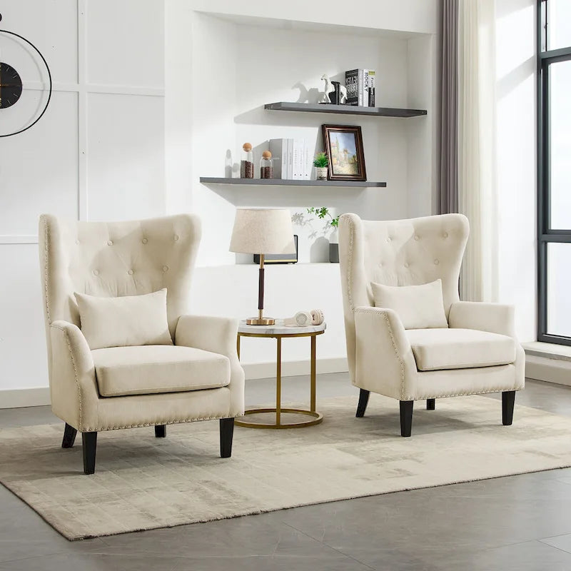 Fauteuil d'appoint dossier à oreilles en velours côtelé Myrtille / Noir moyen / Blanc crème – Une place