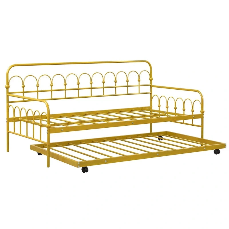 Lit de repos en métal doré avec lit gigogne, taille jumeau, 2 couchages